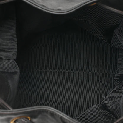 CHANEL Lambskin Big Coco Mark Drawstring Bag Chain Backpack Black Gold-Tone Hardware, Pre-Owned