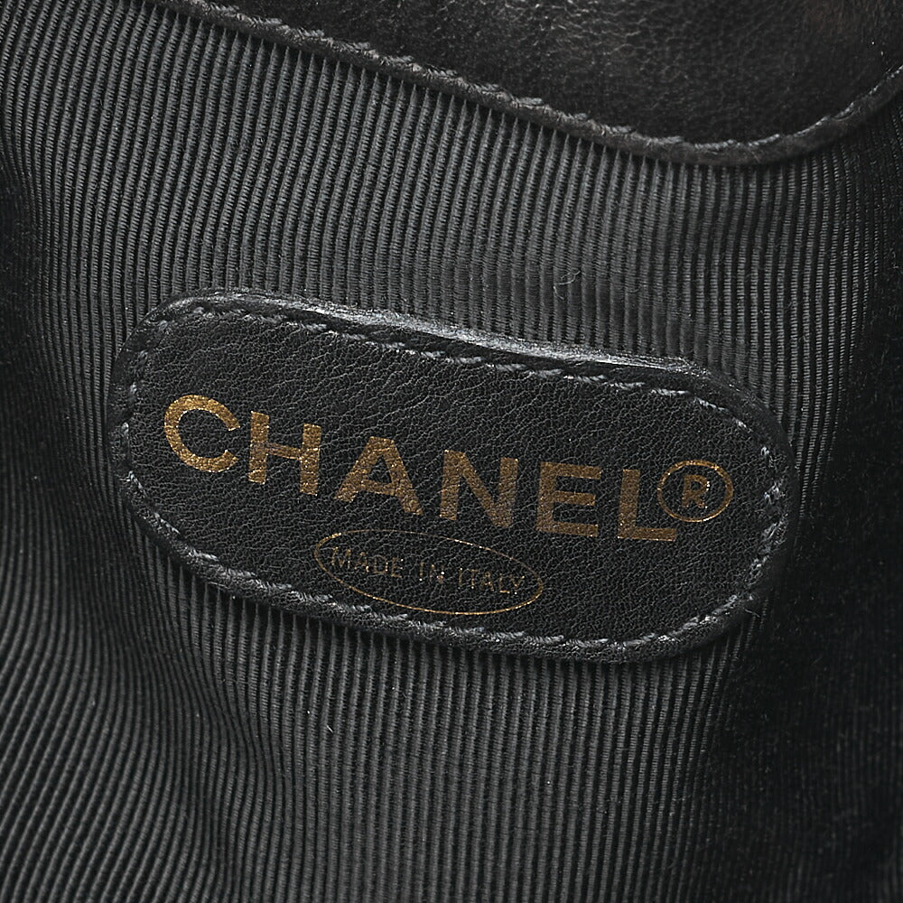 CHANEL Lambskin Big Coco Mark Drawstring Bag Chain Backpack Black Gold-Tone Hardware, Pre-Owned