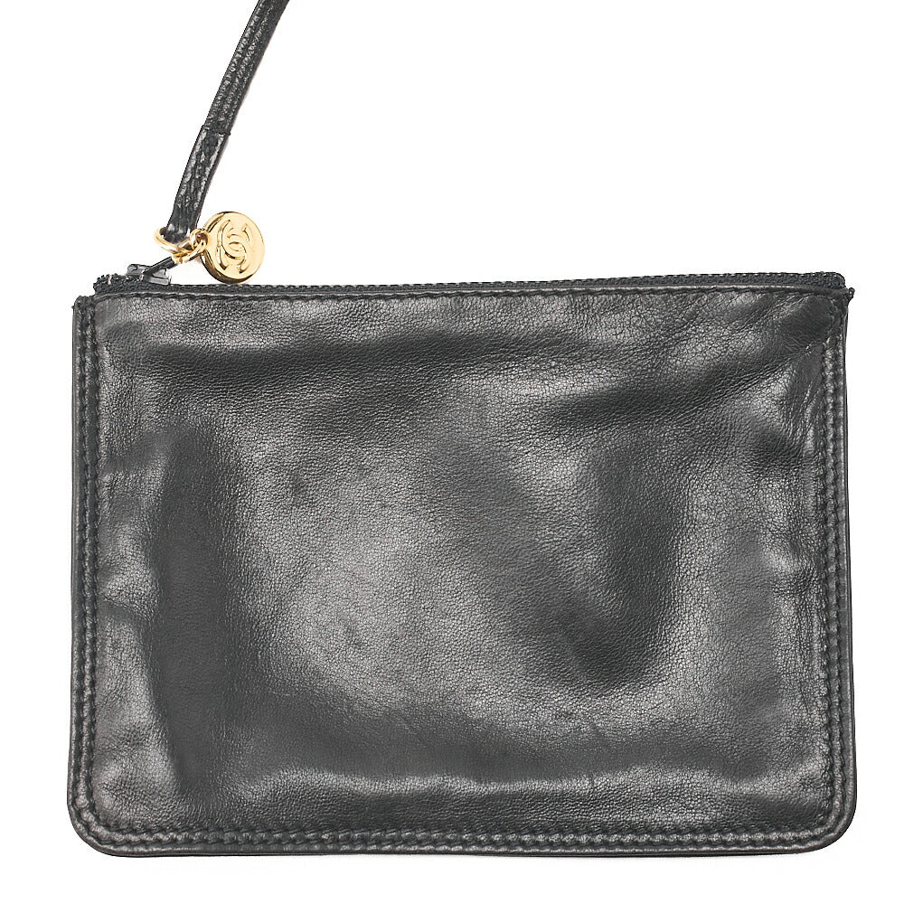 CHANEL Lambskin Big Coco Mark Drawstring Bag Chain Backpack Black Gold-Tone Hardware, Pre-Owned