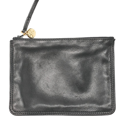 CHANEL Lambskin Big Coco Mark Drawstring Bag Chain Backpack Black Gold-Tone Hardware, Pre-Owned