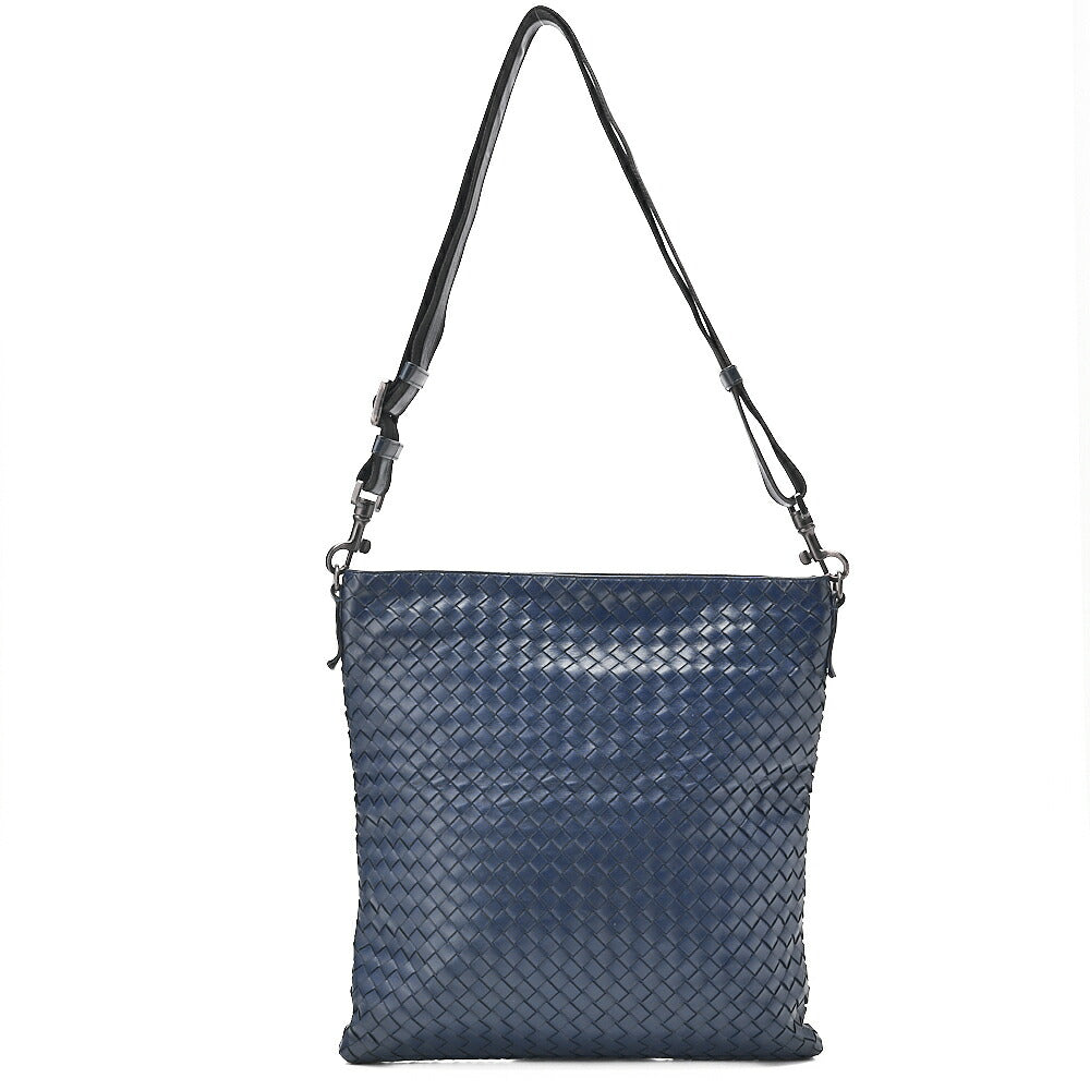 BOTTEGA VENETA Shoulder Bag Intrecciato Lambskin Navy Silver-Tone Hardware, Pre-Owned