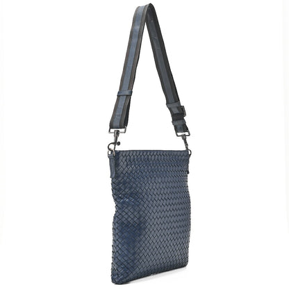 BOTTEGA VENETA Shoulder Bag Intrecciato Lambskin Navy Silver-Tone Hardware, Pre-Owned