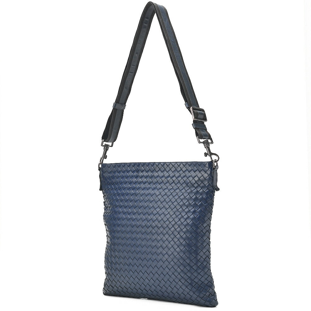 BOTTEGA VENETA Shoulder Bag Intrecciato Lambskin Navy Silver-Tone Hardware, Pre-Owned