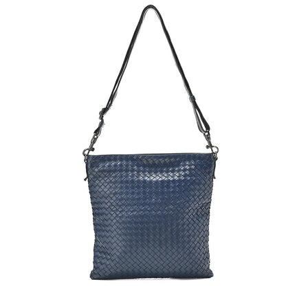BOTTEGA VENETA Shoulder Bag Intrecciato Lambskin Navy Silver-Tone Hardware, Pre-Owned