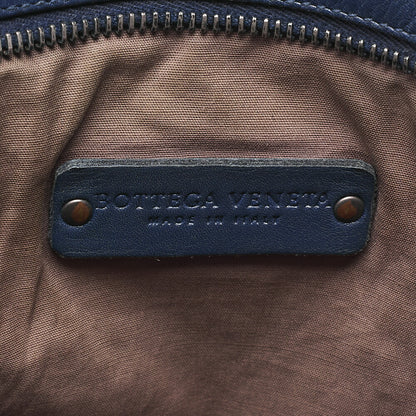 BOTTEGA VENETA Shoulder Bag Intrecciato Lambskin Navy Silver-Tone Hardware, Pre-Owned