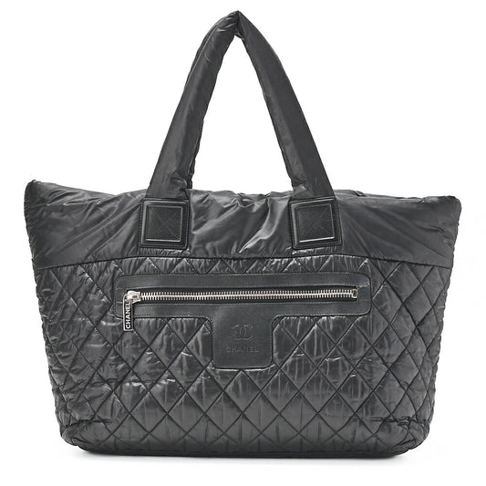 CHANEL Nylon Coco Tote Bag Black Silver Fittings Coco Large Tote Brand [Used] [Free Shipping]