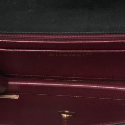 シャネル ミニマトラッセ ストレートフラップ ターンロック ショルダーバッグ ラムスキン ブラック ゴールド金具, 中古品