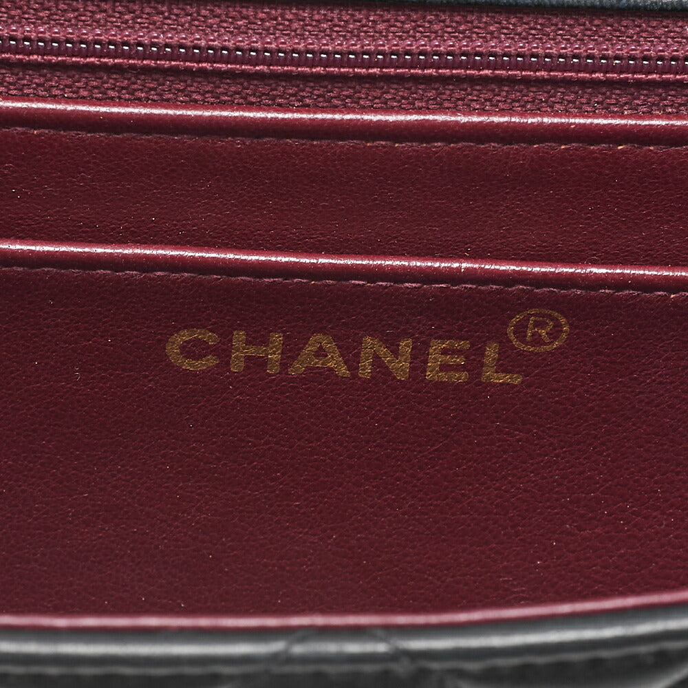 シャネル ミニマトラッセ ストレートフラップ ターンロック ショルダーバッグ ラムスキン ブラック ゴールド金具, 中古品