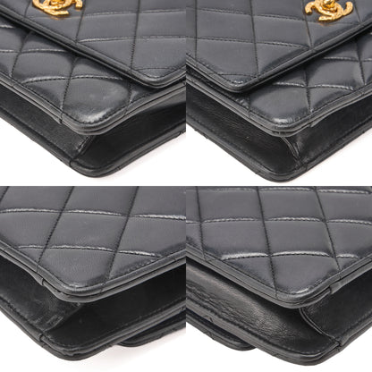 シャネル ミニマトラッセ ストレートフラップ ターンロック ショルダーバッグ ラムスキン ブラック ゴールド金具, 中古品