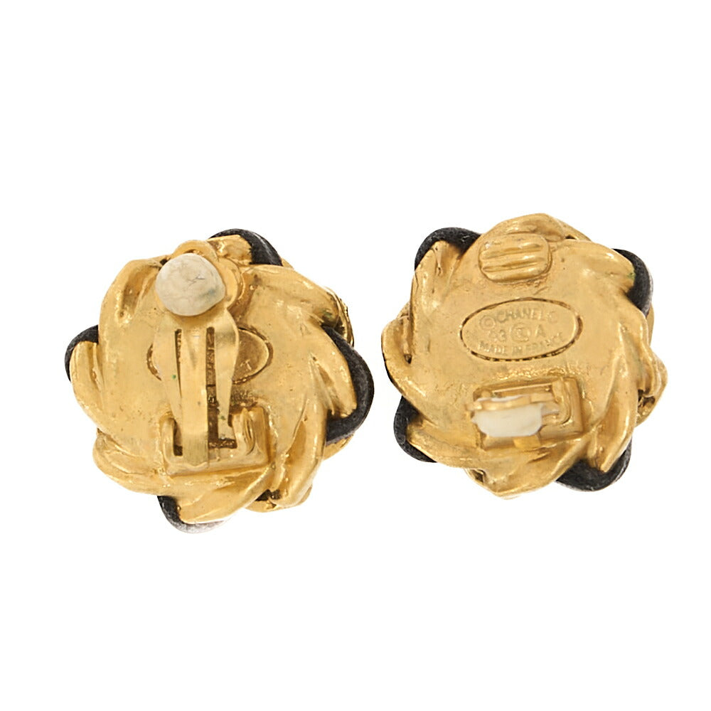 CHANEL Chain Pattern Faux Pearl Earrings 93A GP x Lambskin Gold Gold Plated-Tone Hardware, Pre-Owned