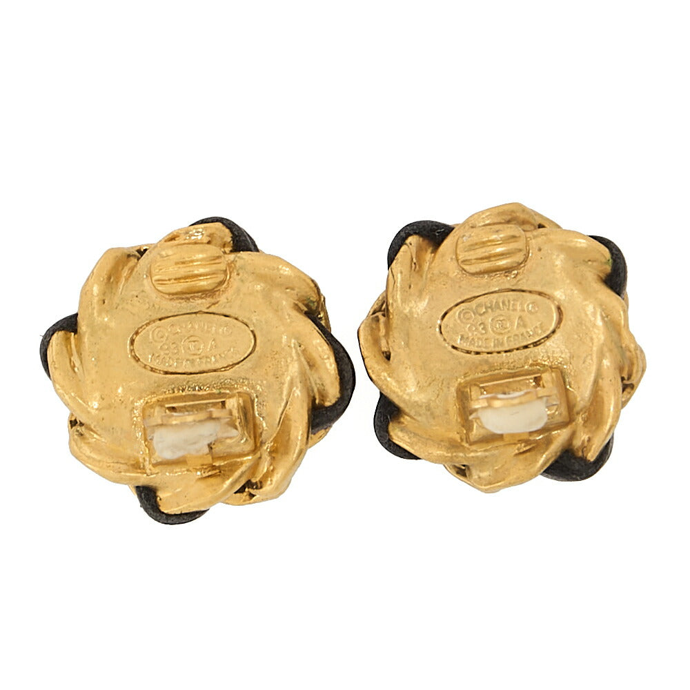 CHANEL Chain Pattern Faux Pearl Earrings 93A GP x Lambskin Gold Gold Plated-Tone Hardware, Pre-Owned