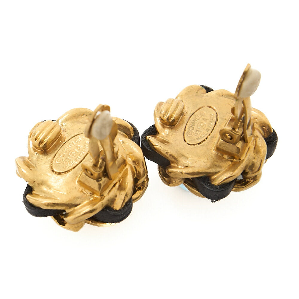 CHANEL Chain Pattern Faux Pearl Earrings 93A GP x Lambskin Gold Gold Plated-Tone Hardware, Pre-Owned