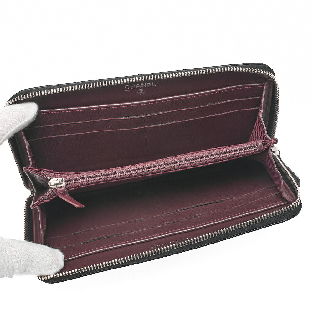 CHANEL Matelasse Round Long Wallet Lambskin Black Silver-Tone Hardware, Pre-Owned