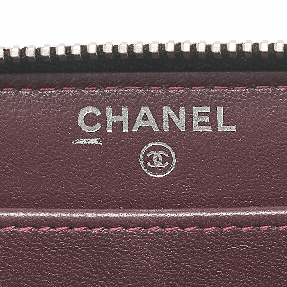 CHANEL Matelasse Round Long Wallet Lambskin Black Silver-Tone Hardware, Pre-Owned