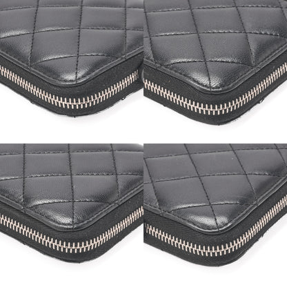 CHANEL Matelasse Round Long Wallet Lambskin Black Silver-Tone Hardware, Pre-Owned
