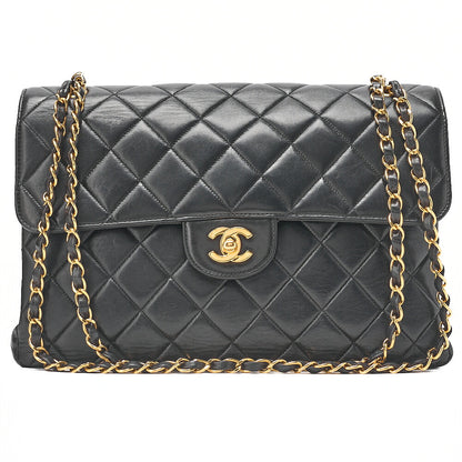 CHANEL Lambskin Matelasse Double Face 30cm Chain Shoulder Black Gold-Tone Hardware, Pre-Owned