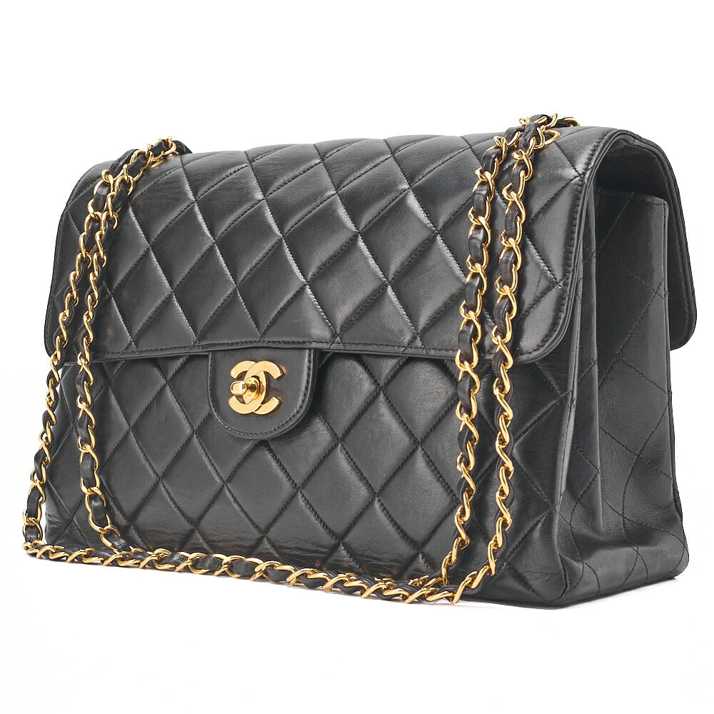 CHANEL Lambskin Matelasse Double Face 30cm Chain Shoulder Black Gold-Tone Hardware, Pre-Owned
