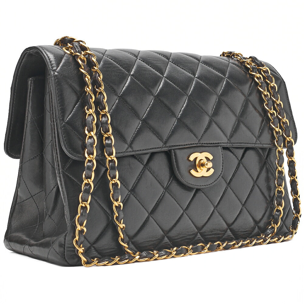 CHANEL Lambskin Matelasse Double Face 30cm Chain Shoulder Black Gold-Tone Hardware, Pre-Owned