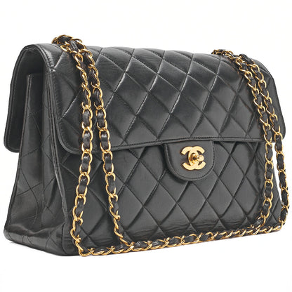 CHANEL Lambskin Matelasse Double Face 30cm Chain Shoulder Black Gold-Tone Hardware, Pre-Owned