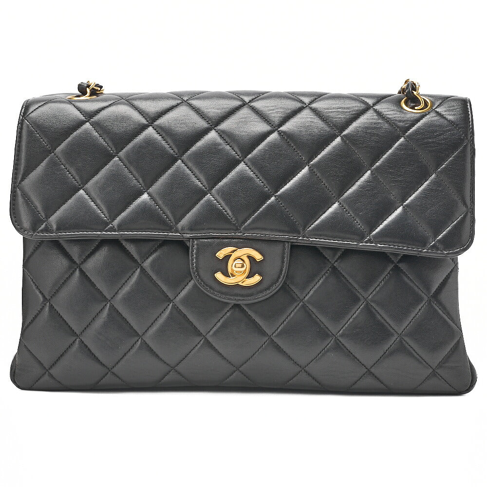CHANEL Lambskin Matelasse Double Face 30cm Chain Shoulder Black Gold-Tone Hardware, Pre-Owned