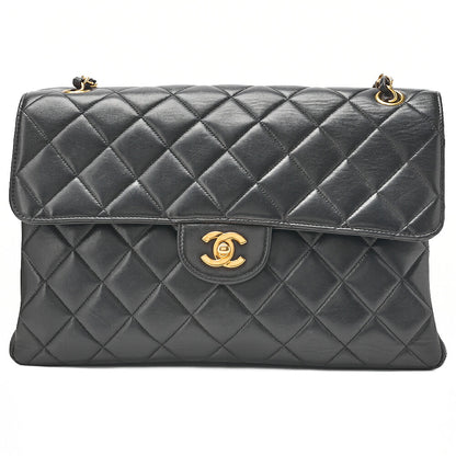 CHANEL Lambskin Matelasse Double Face 30cm Chain Shoulder Black Gold-Tone Hardware, Pre-Owned