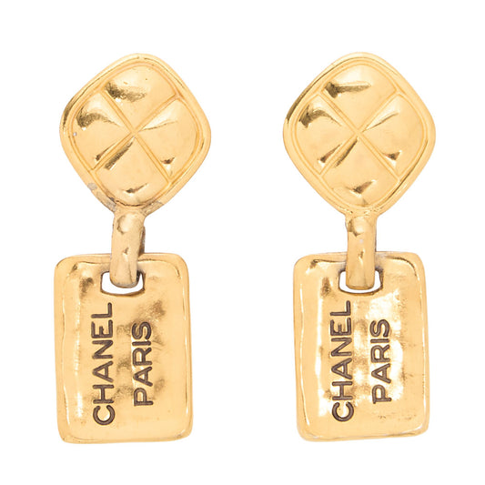 CHANEL Matelasse Earrings Cambon Plate 777 GP Gold Gold -Tone Hardware, Pre-Owned