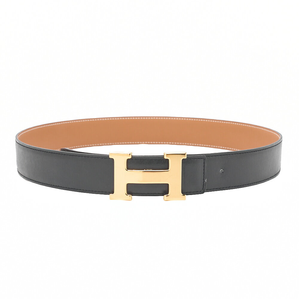 HERMES H Belt Belt 80 Box Calf Black x Gold Gold-Tone Hardware, Pre-Owned