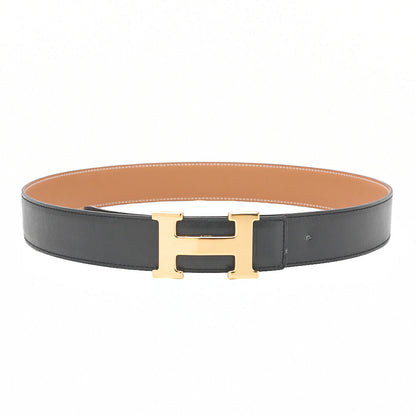 HERMES H Belt Belt 80 Box Calf Black x Gold Gold-Tone Hardware, Pre-Owned