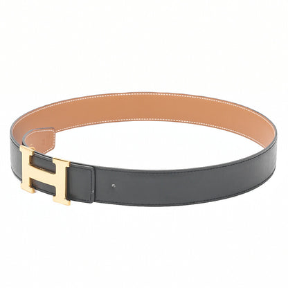 HERMES H Belt Belt 80 Box Calf Black x Gold Gold-Tone Hardware, Pre-Owned