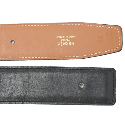 HERMES H Belt Belt 80 Box Calf Black x Gold Gold-Tone Hardware, Pre-Owned