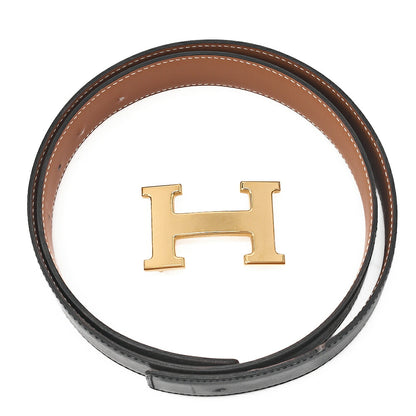 HERMES H Belt Belt 80 Box Calf Black x Gold Gold-Tone Hardware, Pre-Owned
