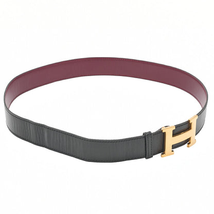 HERMES H Belt Belt 80 Box Calf Black x Rouge (Gold-Tone Hardware, Pre-Owned
