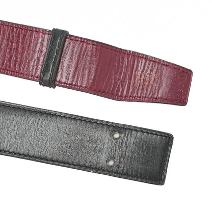 HERMES H Belt Belt 80 Box Calf Black x Rouge (Gold-Tone Hardware, Pre-Owned