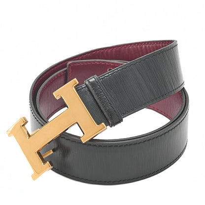HERMES H Belt Belt 80 Box Calf Black x Rouge (Gold-Tone Hardware, Pre-Owned