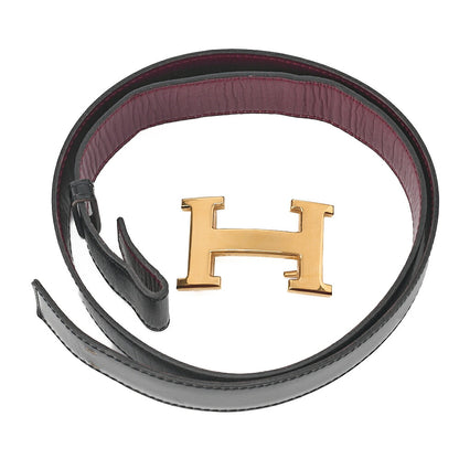 HERMES H Belt Belt 80 Box Calf Black x Rouge (Gold-Tone Hardware, Pre-Owned