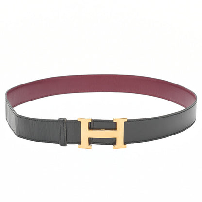 HERMES H Belt Belt 80 Box Calf Black x Rouge (Gold-Tone Hardware, Pre-Owned