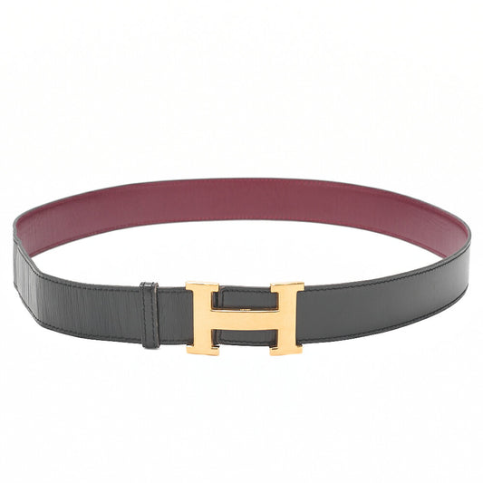 HERMES H Belt Belt 80 Box Calf Black x Rouge (Gold-Tone Hardware, Pre-Owned