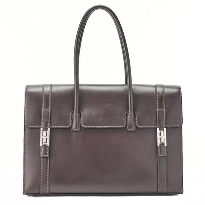 HERMES Hermes Drag 32 Handbag Box Calf Brown Silver-Tone Hardware, Pre-Owned