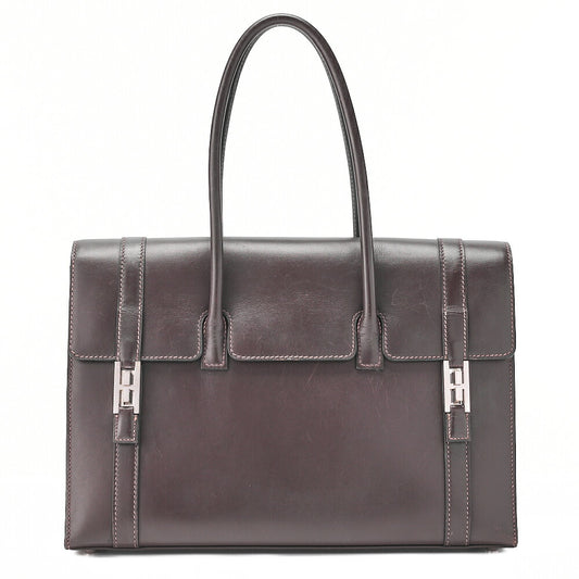 HERMES Hermes Drag 32 Handbag Box Calf Brown Silver-Tone Hardware, Pre-Owned