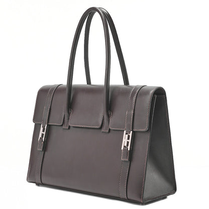 HERMES Hermes Drag 32 Handbag Box Calf Brown Silver-Tone Hardware, Pre-Owned