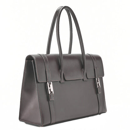 HERMES Hermes Drag 32 Handbag Box Calf Brown Silver-Tone Hardware, Pre-Owned