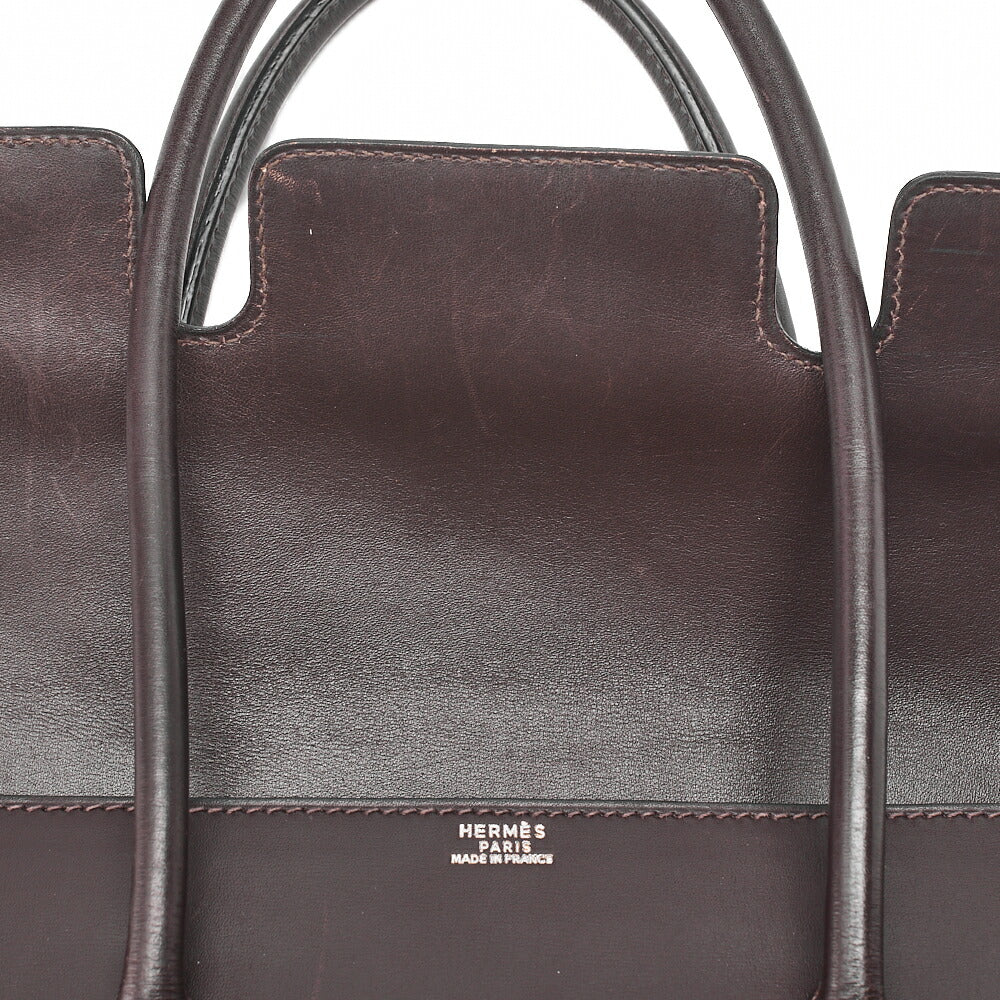 HERMES Hermes Drag 32 Handbag Box Calf Brown Silver-Tone Hardware, Pre-Owned