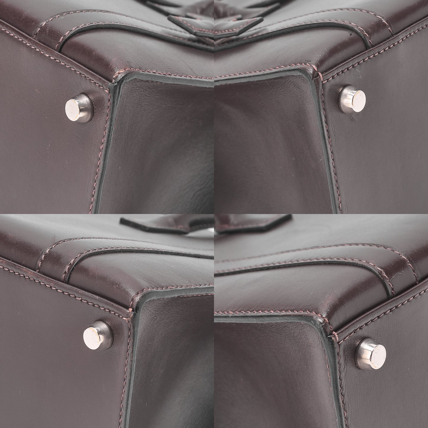 HERMES Hermes Drag 32 Handbag Box Calf Brown Silver-Tone Hardware, Pre-Owned