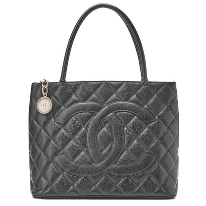 CHANEL Matelasse Reprint Tote Caviar Skin Black Silver -Tone Hardware, Pre-Owned