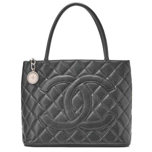CHANEL Matelasse Reprint Tote Caviar Skin Black Silver -Tone Hardware, Pre-Owned