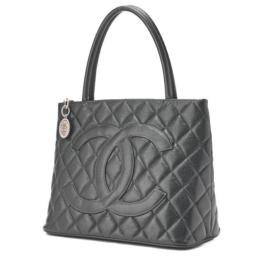 CHANEL Matelasse Reprint Tote Caviar Skin Black Silver -Tone Hardware, Pre-Owned