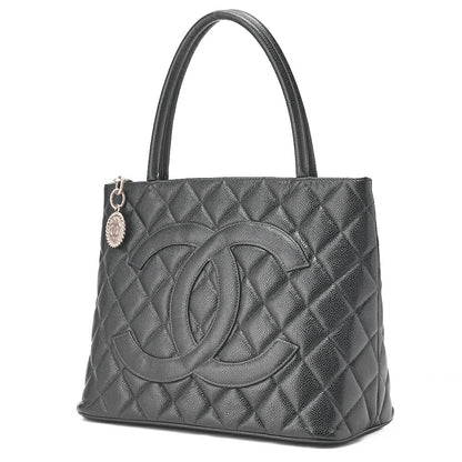 CHANEL Matelasse Reprint Tote Caviar Skin Black Silver -Tone Hardware, Pre-Owned