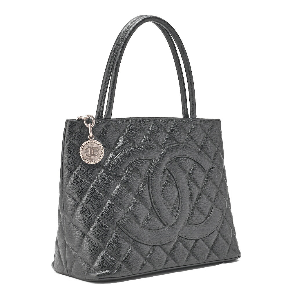 CHANEL Matelasse Reprint Tote Caviar Skin Black Silver -Tone Hardware, Pre-Owned