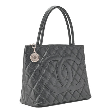 CHANEL Matelasse Reprint Tote Caviar Skin Black Silver -Tone Hardware, Pre-Owned