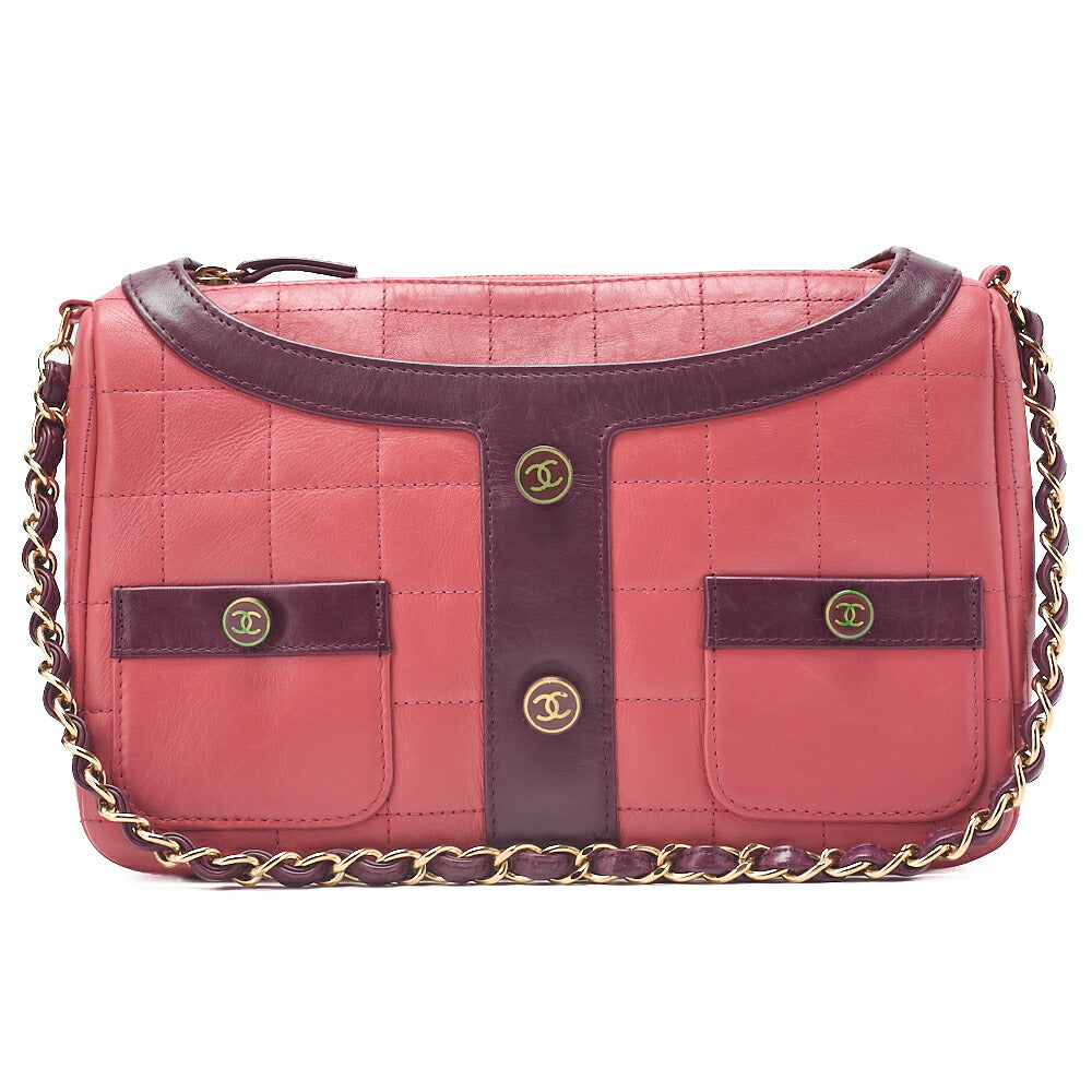 CHANEL ショルダーバッグ ガールシャネル チョコバー ラムスキン ピンクxブラック ゴールド金具 中古